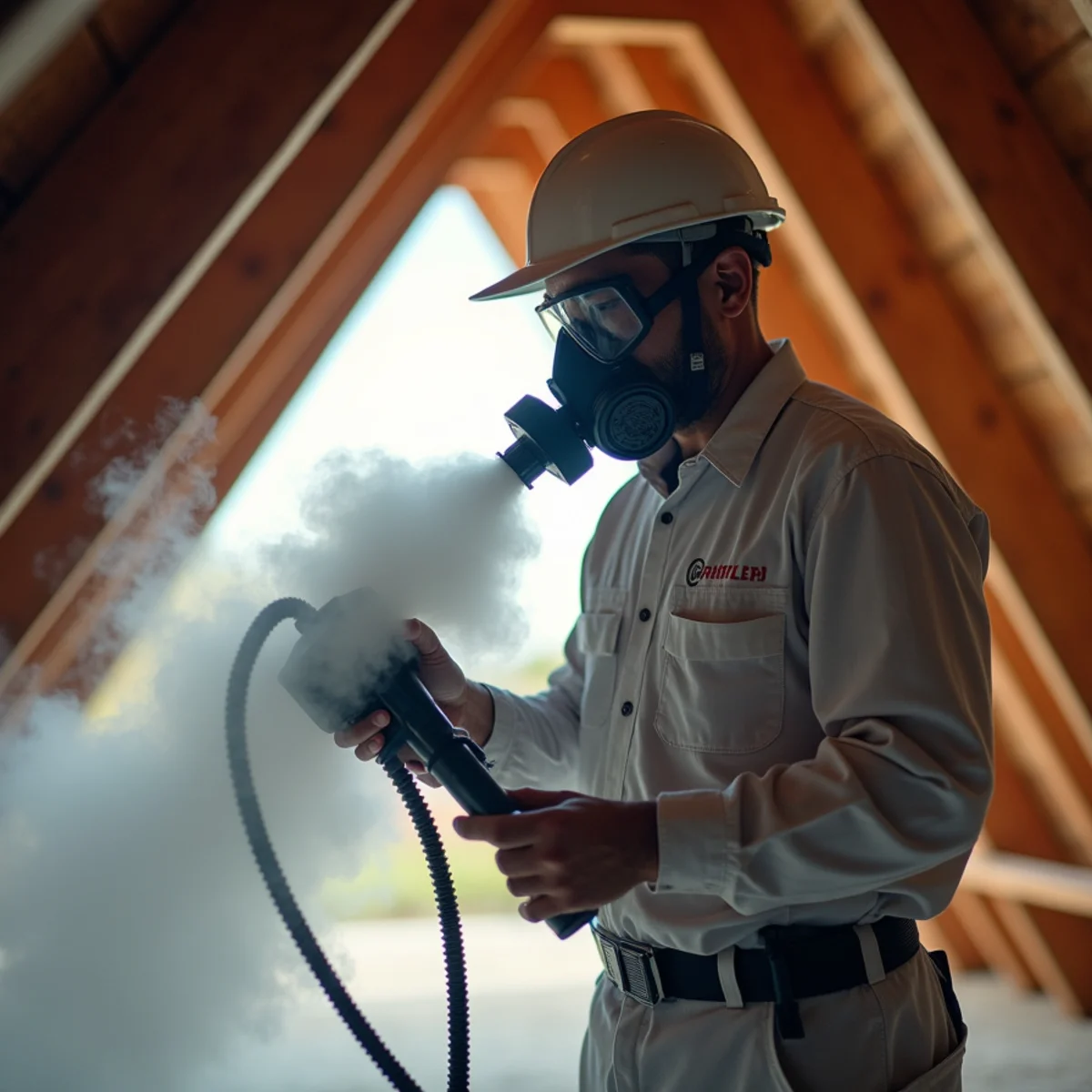Thermal fogging system dispersing deodorizing vapor into structural framing