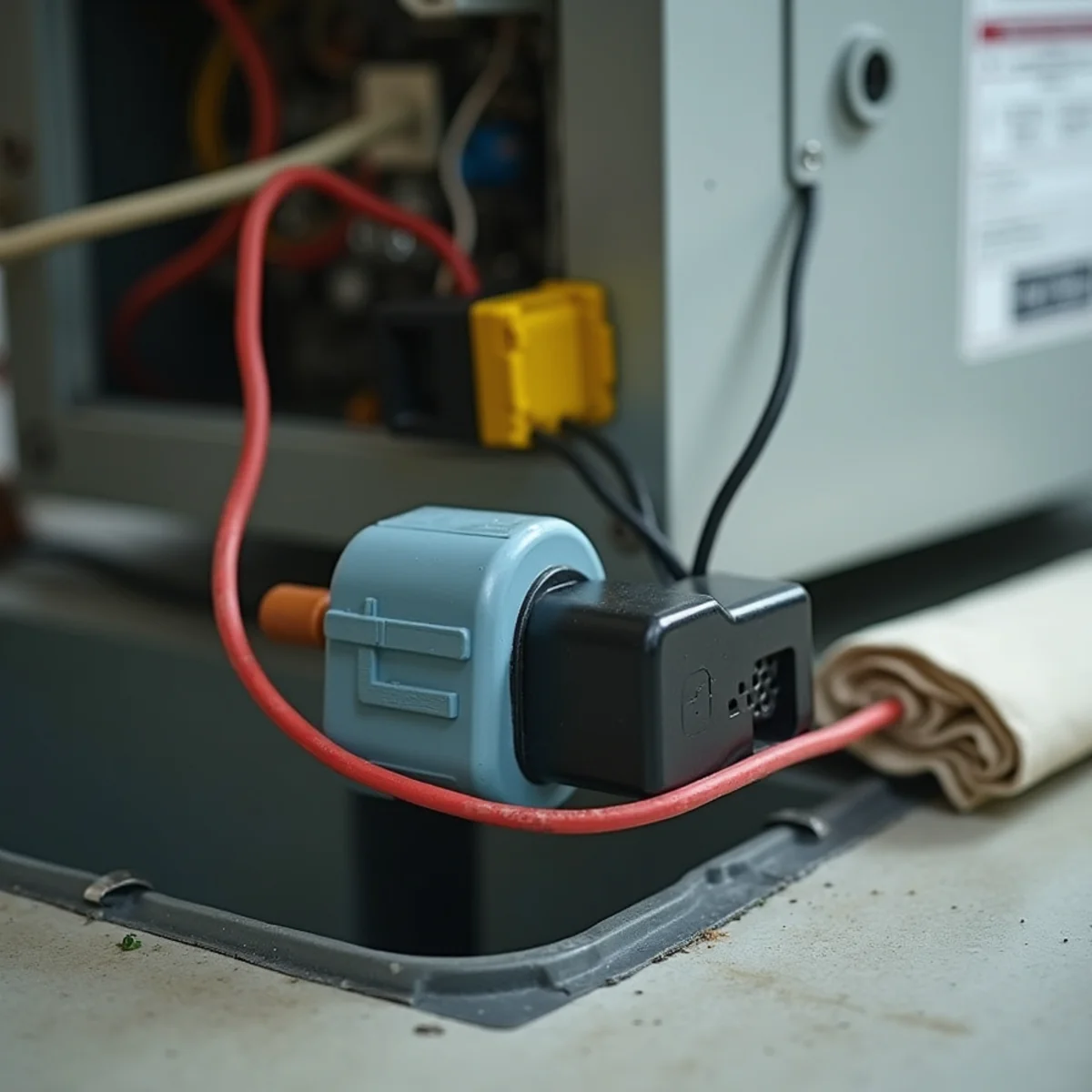 Auxiliary float switch installed in air handler condensate drain pan in Naples home